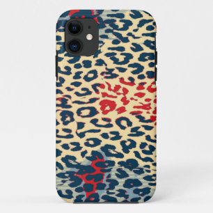 Retro Blue Red Leopard Print Skin iPhone 11 Hoesje