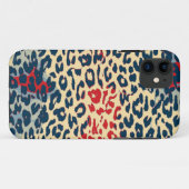 Retro Blue Red Leopard Print Skin Case-Mate iPhone Case (Achterkant (horizontaal))