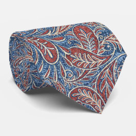Retro Blue Red Paisley Pattern Stropdas