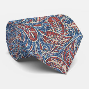 Retro Blue Red Paisley Pattern Stropdas