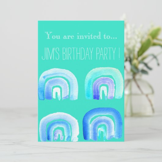 Retro blue regenboogfeest kaart (Staand voorkant)