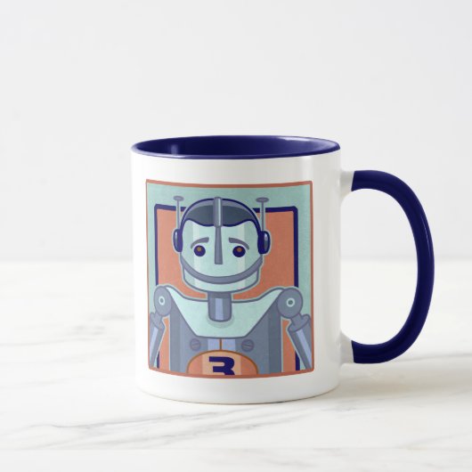 Retro Blue Robot Kinder Mok (Rechts)