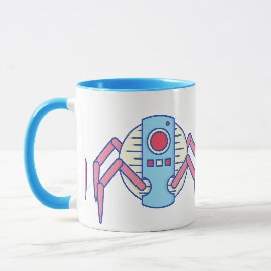 Retro Blue Robot Spider Walker Illustratie Mok (Links)