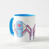 Retro Blue Robot Spider Walker Illustratie Mok (Voorkant links)