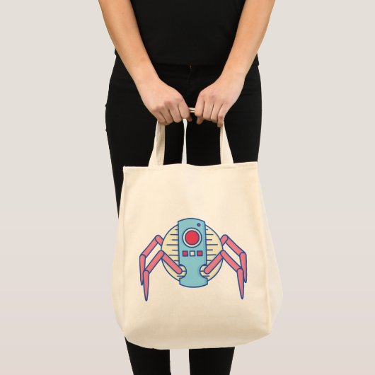 Retro Blue Robot Spider Walker Illustratie Tote Bag (Voorkant (product))
