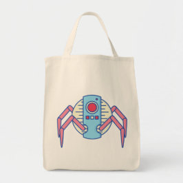 Retro Blue Robot Spider Walker Illustratie Tote Bag