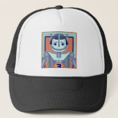 Retro Blue Robot Trucker Pet (Voorkant)