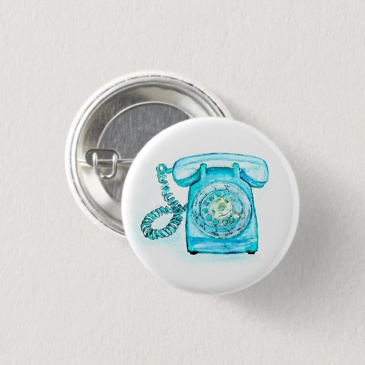 Retro Blue Rotary Phone Button Pin Turquoise (Voorkant /achterkant)