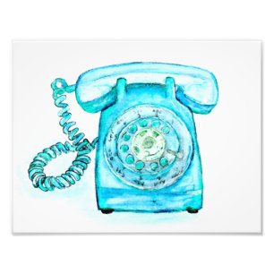 Retro Blue Rotary Telephone Art Print  Foto Afdruk