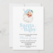 Retro Blue Santa Baby Holiday Baby shower Kaart (Voorkant)