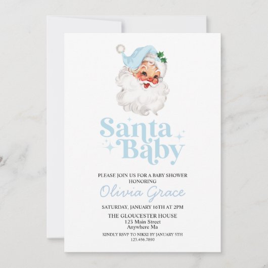 Retro Blue Santa Baby Holiday Baby shower Kaart (Voorkant)