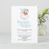 Retro Blue Santa Baby Holiday Baby shower Kaart (Staand voorkant)