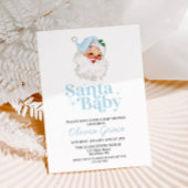 Retro Blue Santa Baby Holiday Baby shower Kaart