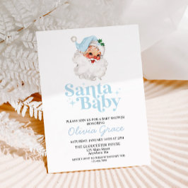 Retro Blue Santa Baby Holiday Baby shower Kaart