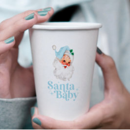 Retro Blue Santa Baby kerst baby shower Papieren Bekers