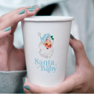 Retro Blue Santa Baby kerst baby shower Papieren Bekers
