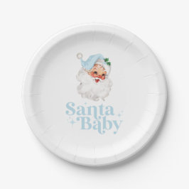 Retro Blue Santa Baby kerst baby shower Papieren Bordje
