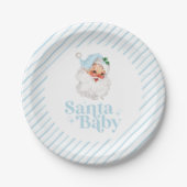 Retro Blue Santa Baby kerst baby shower Papieren Bordje (Voorkant)