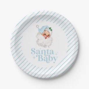 Retro Blue Santa Baby kerst baby shower Papieren Bordje