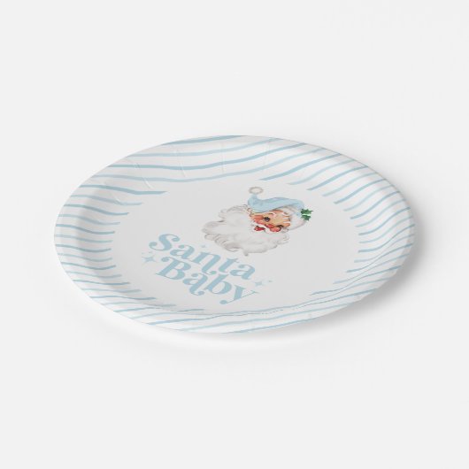 Retro Blue Santa Baby kerst baby shower Papieren Bordje (Gekanteld)