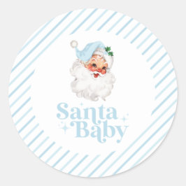 Retro Blue Santa Baby kerst baby shower Ronde Sticker