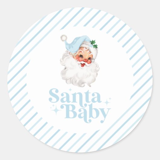 Retro Blue Santa Baby kerst baby shower Ronde Sticker (Voorkant)