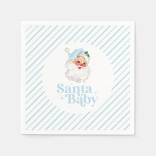 Retro Blue Santa Baby kerst baby shower Servet