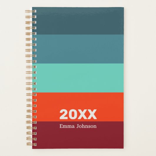 Retro Blue Scarlet Burgundy Stripe 2026 Name Planner (Voorkant)
