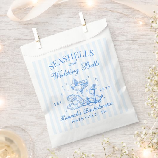 Retro Blue Seashells & Wedding Bells Bachelorette Bedankzakje (Geknipt)