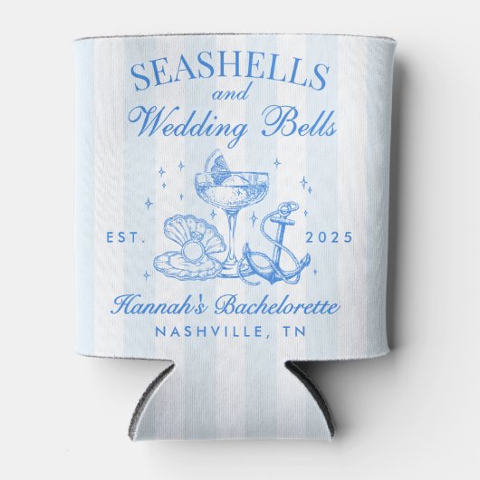 Retro Blue Seashells & Wedding Bells Bachelorette Blikjeskoeler (Voorkant)