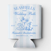 Retro Blue Seashells & Wedding Bells Bachelorette Blikjeskoeler (Achterkant)