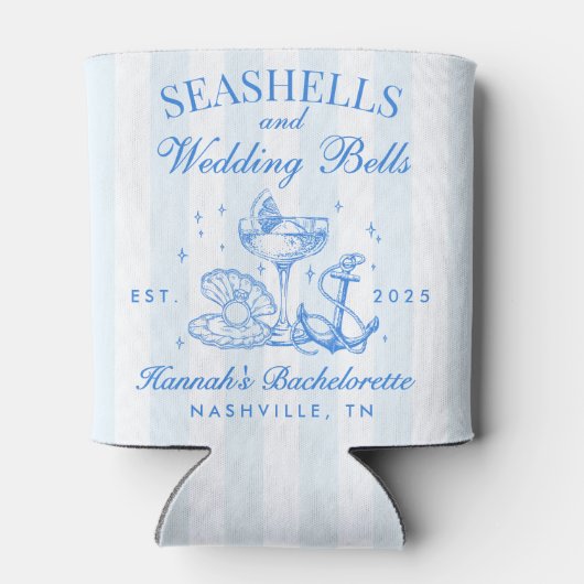 Retro Blue Seashells & Wedding Bells Bachelorette Blikjeskoeler (Achterkant)