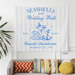 Retro Blue Seashells & Wedding Bells Bachelorette Fleece Deken