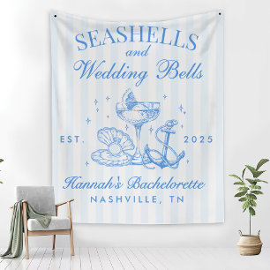Retro Blue Seashells & Wedding Bells Bachelorette Fleece Deken