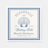 Retro Blue Seashells & Wedding Bells Bachelorette Servet (Voorkant)