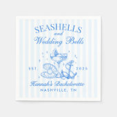 Retro Blue Seashells & Wedding Bells Bachelorette Servet (Voorkant)