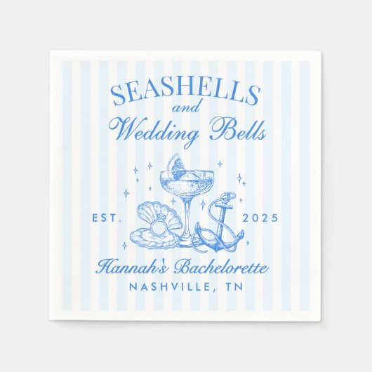Retro Blue Seashells & Wedding Bells Bachelorette Servet (Voorkant)