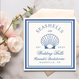 Retro Blue Seashells & Wedding Bells Bachelorette Servet