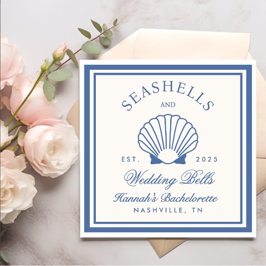 Retro Blue Seashells & Wedding Bells Bachelorette Servet