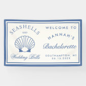 Retro Blue Seashells & Wedding Bells Bachelorette Spandoek (Horizontaal)