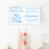 Retro Blue Seashells & Wedding Bells Bachelorette Spandoek (Insitu)