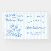 Retro Blue Seashells & Wedding Bells Bachelorette Spandoek (Horizontaal)