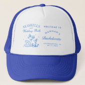 Retro Blue Seashells & Wedding Bells Bachelorette Trucker Pet (Voorkant)