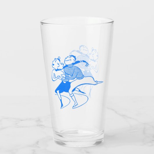 Retro Blue Skating Couple Glas (Achterkant)