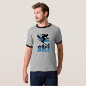 Retro Blue Ski T-Shirt – Modern 70s Style Skiing T (Voorkant volledig)
