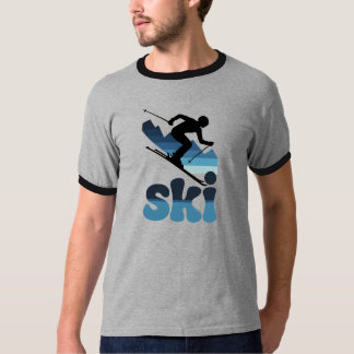 Retro Blue Ski T-Shirt – Modern 70s Style Skiing T