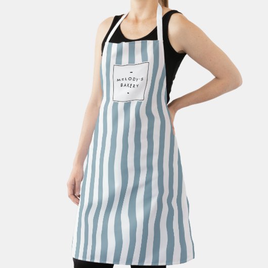 Retro Blue Snoep Stripes Apron Schort (Insitu)