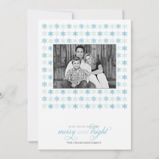 Retro Blue Snowflake Holiday Photo Card Feestdagenkaart (Voorkant)