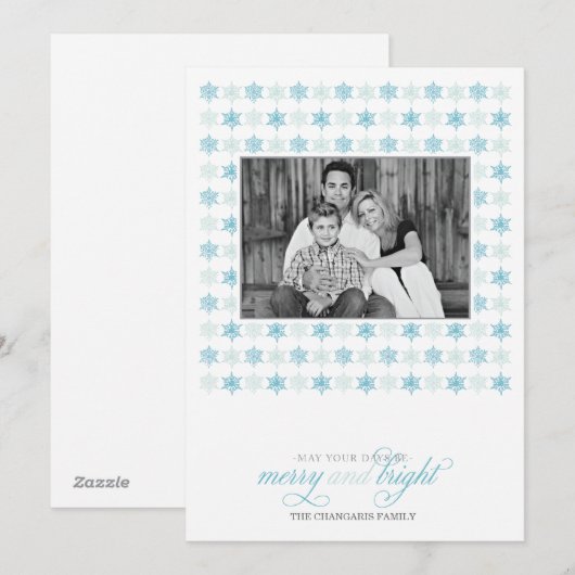 Retro Blue Snowflake Holiday Photo Card Feestdagenkaart (Voorkant / Achterkant)