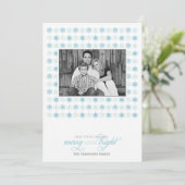 Retro Blue Snowflake Holiday Photo Card Feestdagenkaart (Staand voorkant)